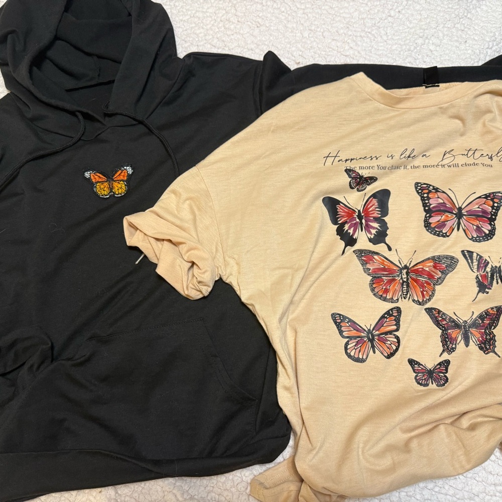SHEIN Black and Tan Butterfly Hoodies